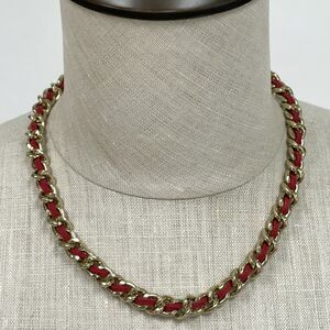 Chain Red Faux? Suede Necklace and Earrings NWOT